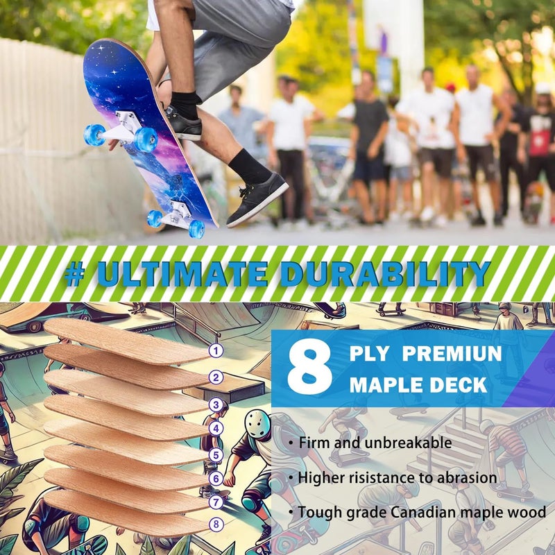 CLYCTIP Skateboard,31 x 8 inch Complete Skateboards for Beginners,8 Layer Maple Concave Cruiser Trick Skate Board for Kids,Teens,Adults - Image 4